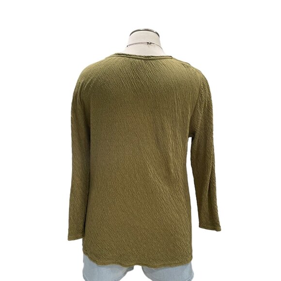 Pure Jill Womens Textured Olive Green Long Sleeve Top L Comfy Casual Relaxed Fit - Picture 7 of 8